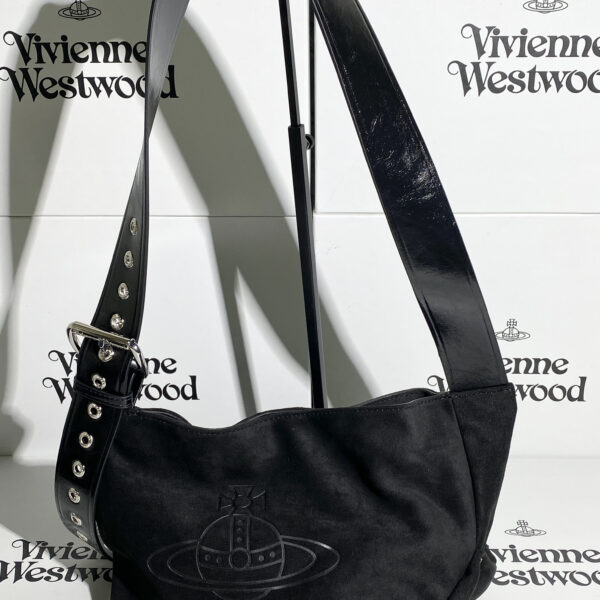 Vivienne Westwood Black Suede Orb Hobo Shoulder Bag