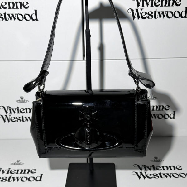 Vivienne Westwood Black Patent Embossed Orb Shoulder Bag