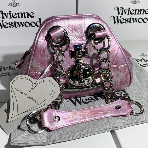 Vivienne Westwood Pink Iridescent Croc Orb Chain Bag