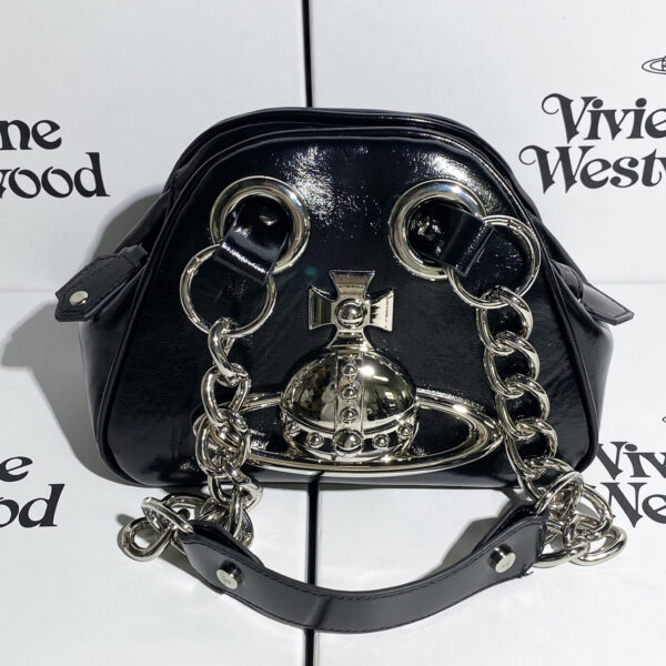 Vivienne Westwood Black Patent Orb Chain Mini Bowling Bag