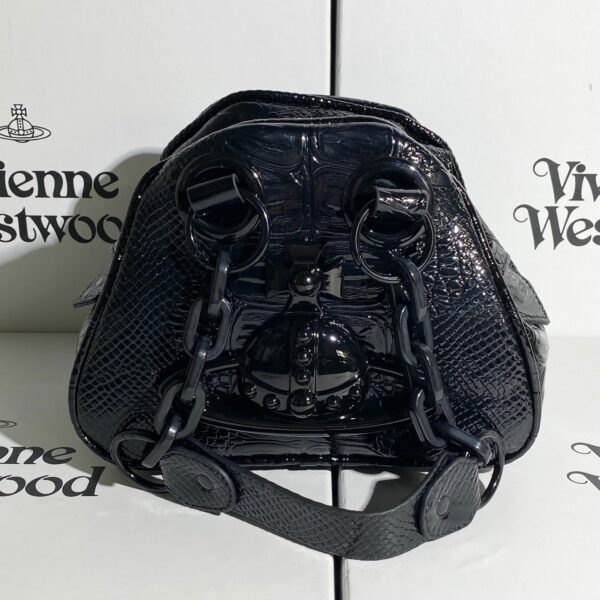 Vivienne Westwood Black Patent Snake-Effect Orb Chain Mini Bowling Bag