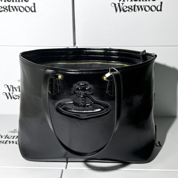 Vivienne Westwood Black Patent Embossed Orb Tote Bag