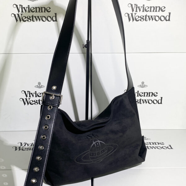 Vivienne Westwood Black Suede Orb Hobo Crossbody Bag