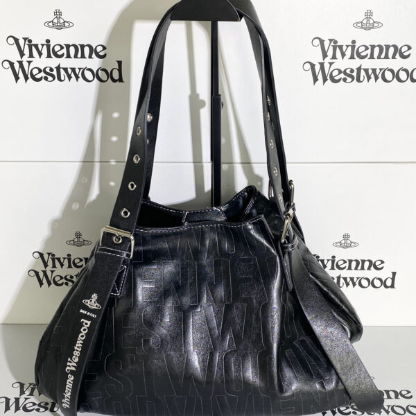 Vivienne Westwood Black Embossed Logo Hobo Shoulder Bag