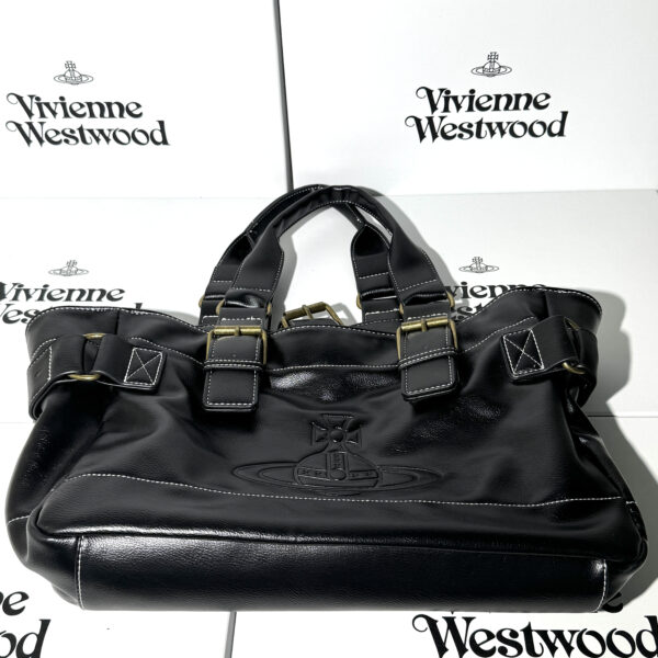 Vivienne Westwood Black Leather Embossed Orb Tote Bag